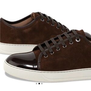 LANVIN Dark Brown Suede & Black Leather Cap Toe Sneakers